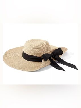 Wide Brim Straw Sun Hat with Black Bow